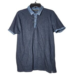 Denim & Flower Mens Blue Short Sleeve Polo Shirt Size Large Preppy Summer Casual